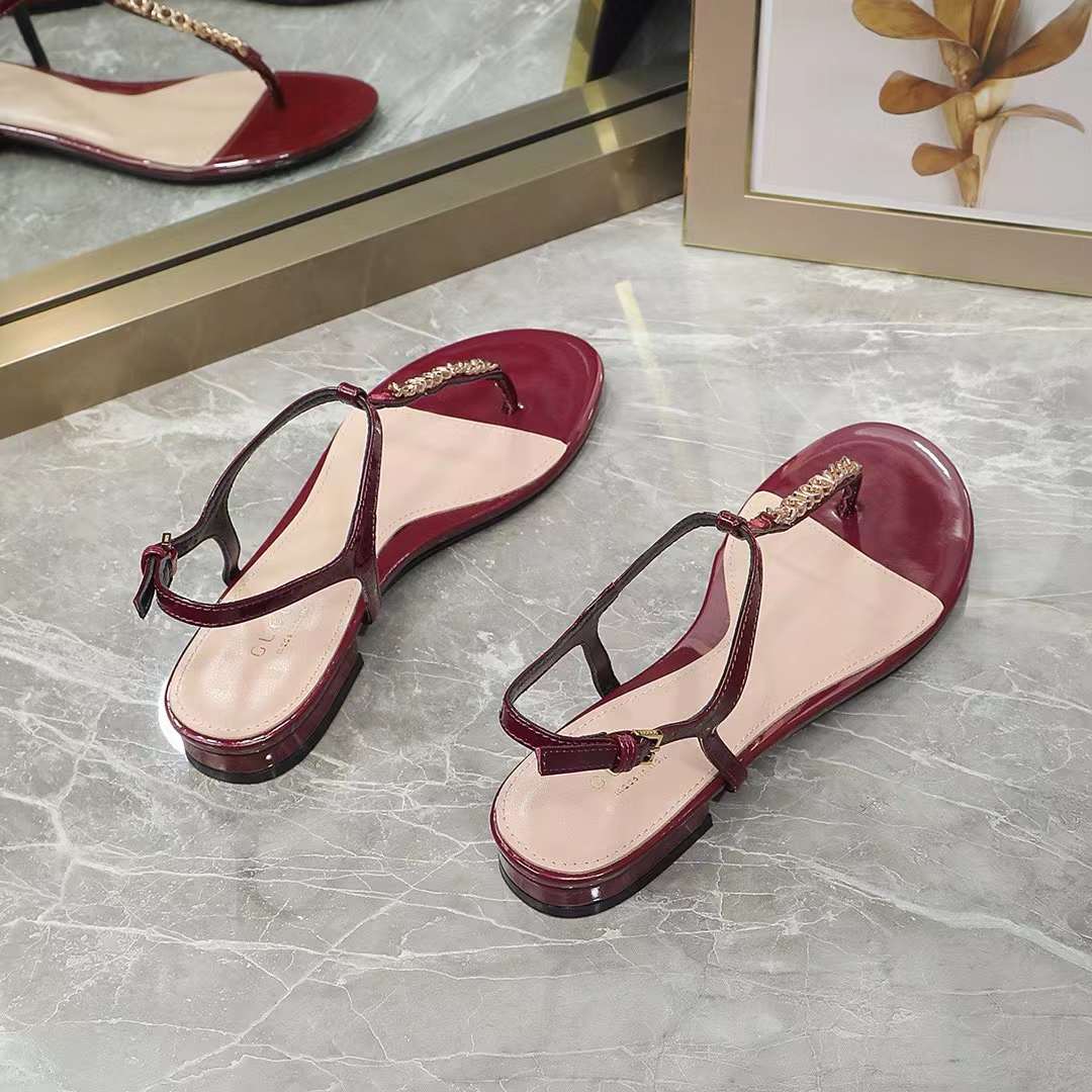 G*u*i women gg signoria thong sandal rosso ancora red patent leather flat
