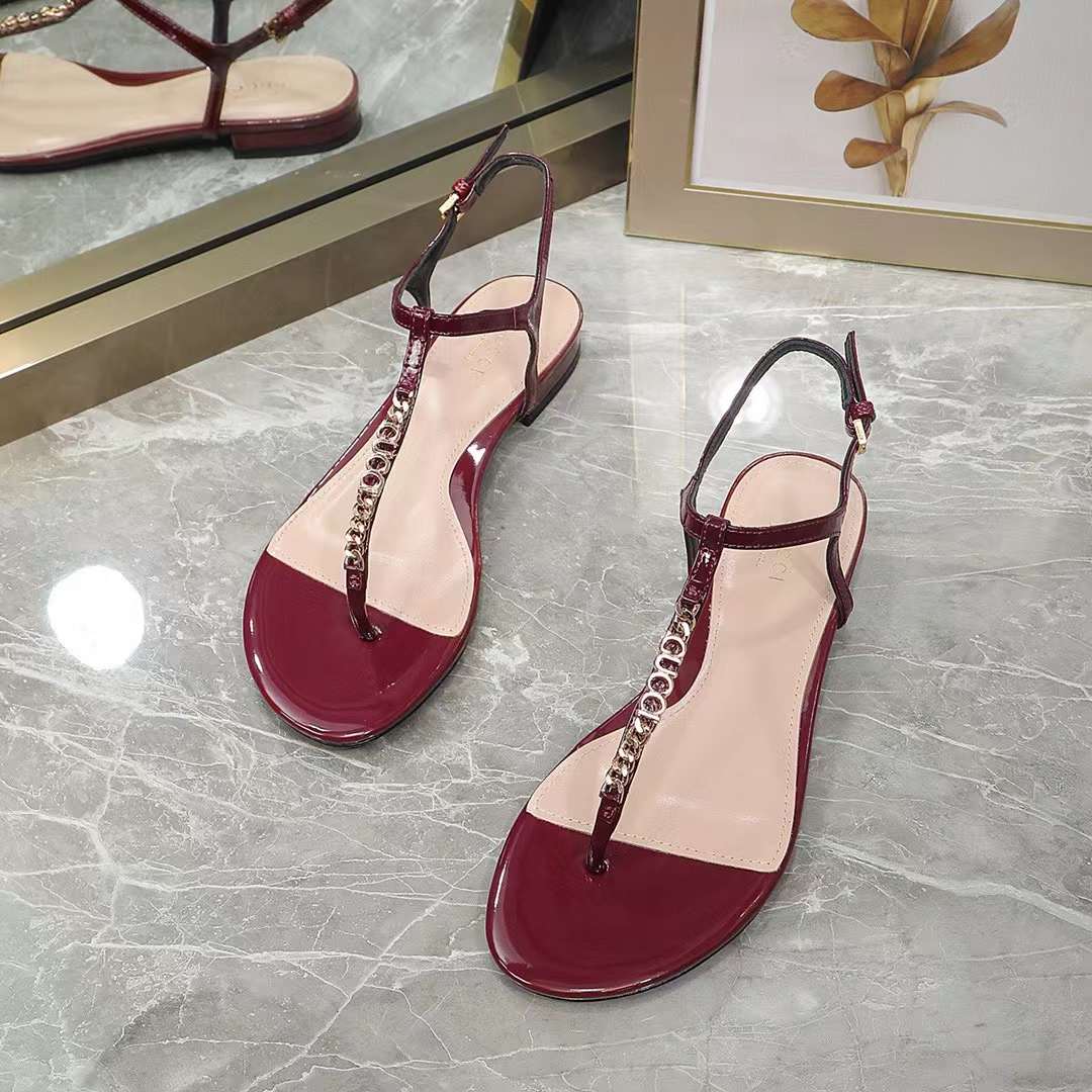 G*u*i women gg signoria thong sandal rosso ancora red patent leather flat