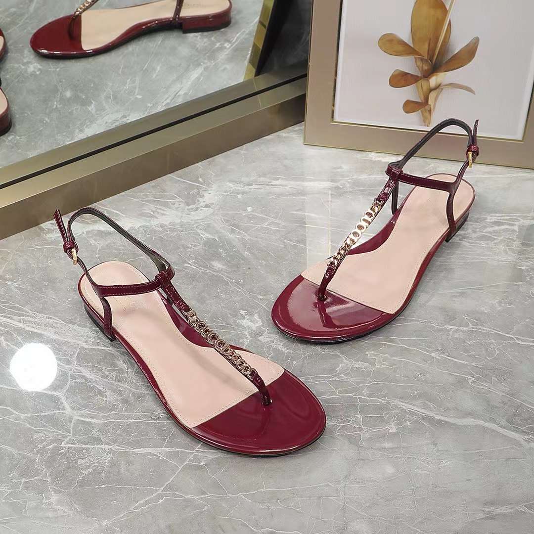 G*u*i women gg signoria thong sandal rosso ancora red patent leather flat