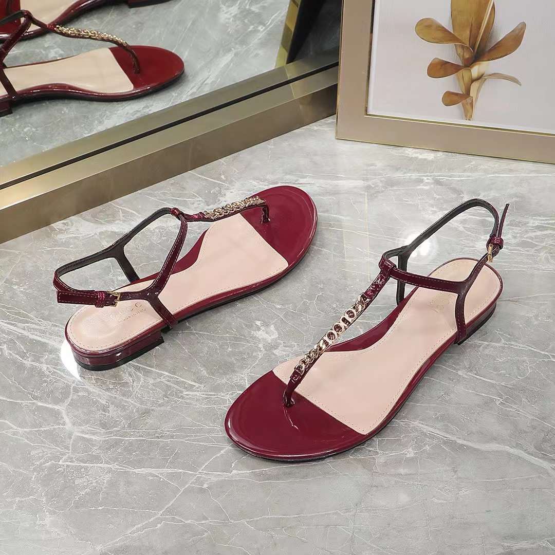 G*u*i women gg signoria thong sandal rosso ancora red patent leather flat