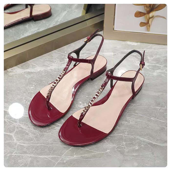 G*u*i women gg signoria thong sandal rosso ancora red patent leather flat