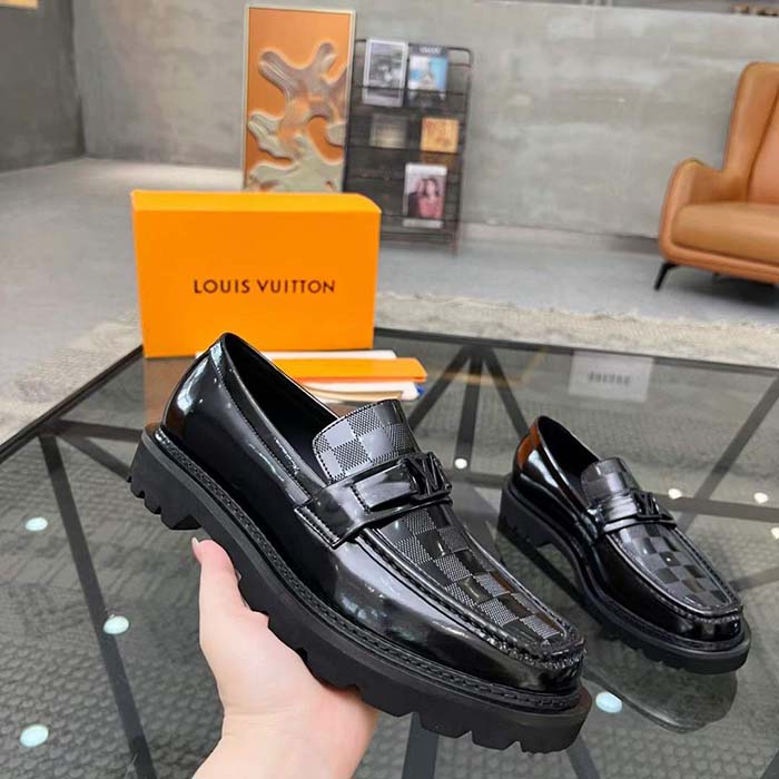 Louis Vuitton LV Unisex Major Loafer Black Damier Glazed Calf Leather Micro 1AC5WE