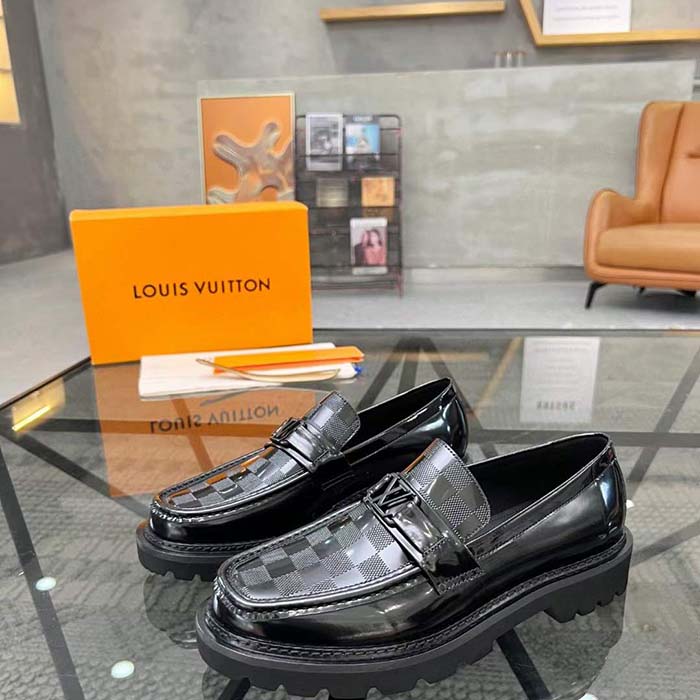 Louis Vuitton LV Unisex Major Loafer Black Damier Glazed Calf Leather Micro 1AC5WE