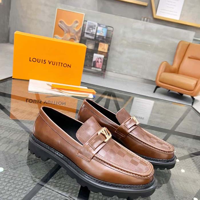 Louis Vuitton LV Unisex Major Loafer Moka Brown Damier Glazed Calf Leather Micro 1AC5XW