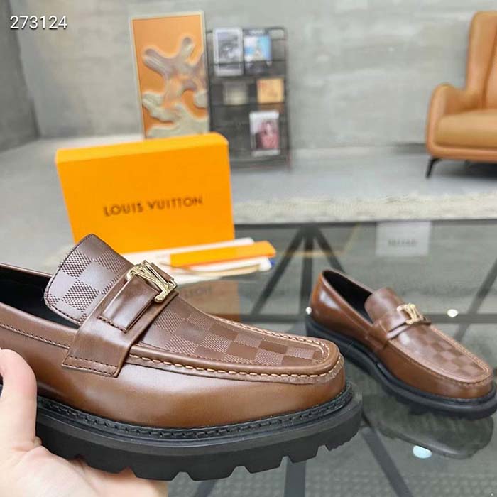 Louis Vuitton LV Unisex Major Loafer Moka Brown Damier Glazed Calf Leather Micro 1AC5XW