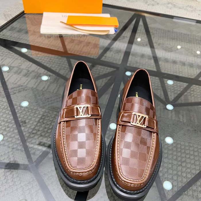 Louis Vuitton LV Unisex Major Loafer Moka Brown Damier Glazed Calf Leather Micro 1AC5XW