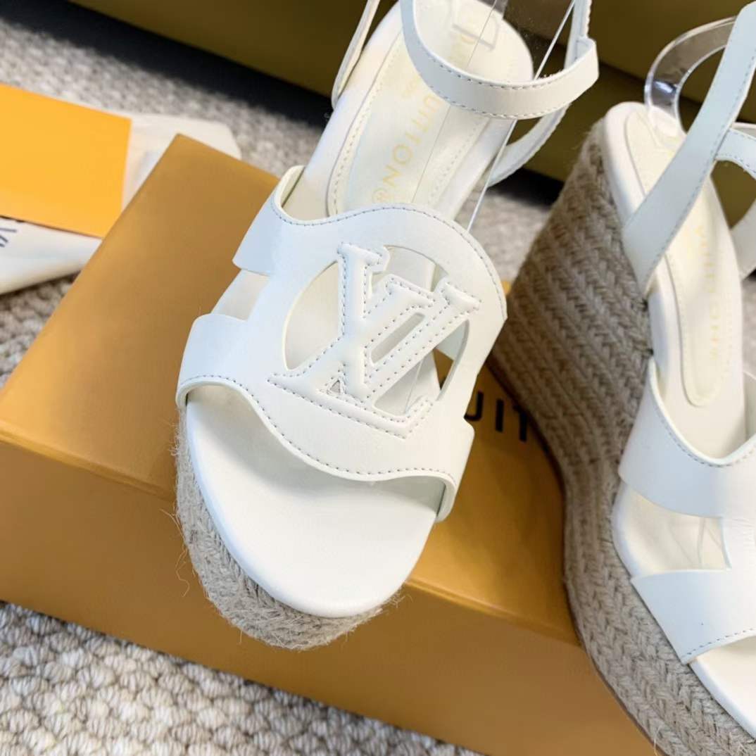 Louis Vuitton LV Women LV Isola Wedge Sandal White Calf Leather Rope Rubber 1ACI8U