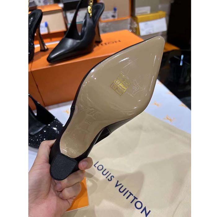 Louis Vuitton LV Women Sparkle Slingback Pump Black Calf Leather 9.5 CM Heel 1ABPHC