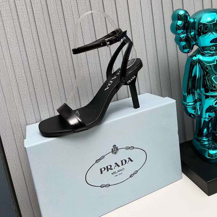 Prada Women Satin High-Heeled Sandals Black Viscose 8.5 CM Heel