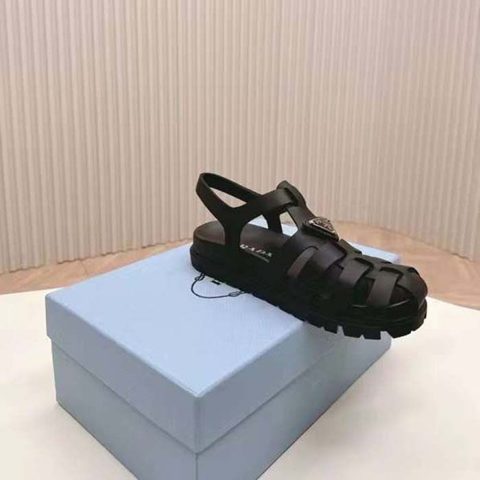 Prada Women Sporty Fisherman Sandals Black Lug Sole 2 CM Heel
