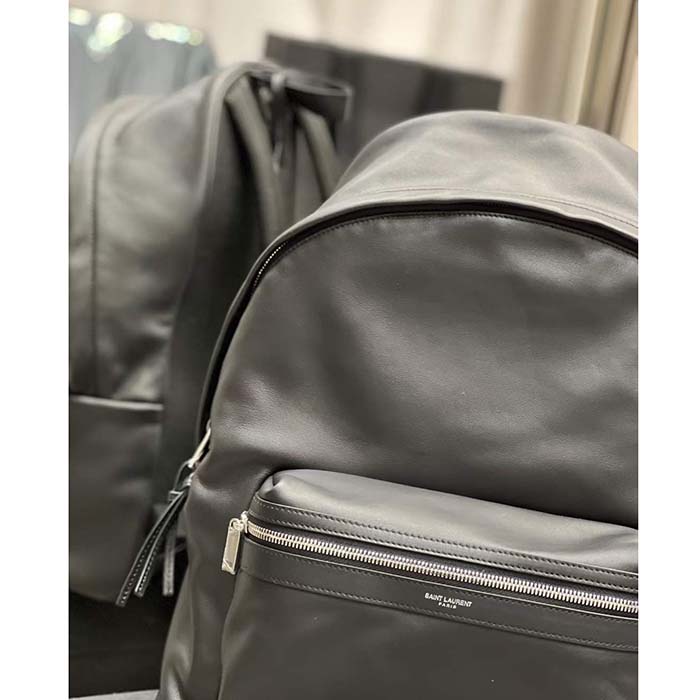 Saint Laurent YSL Unisex City Bacpack Black Matte Calfskin Leather Double Zip