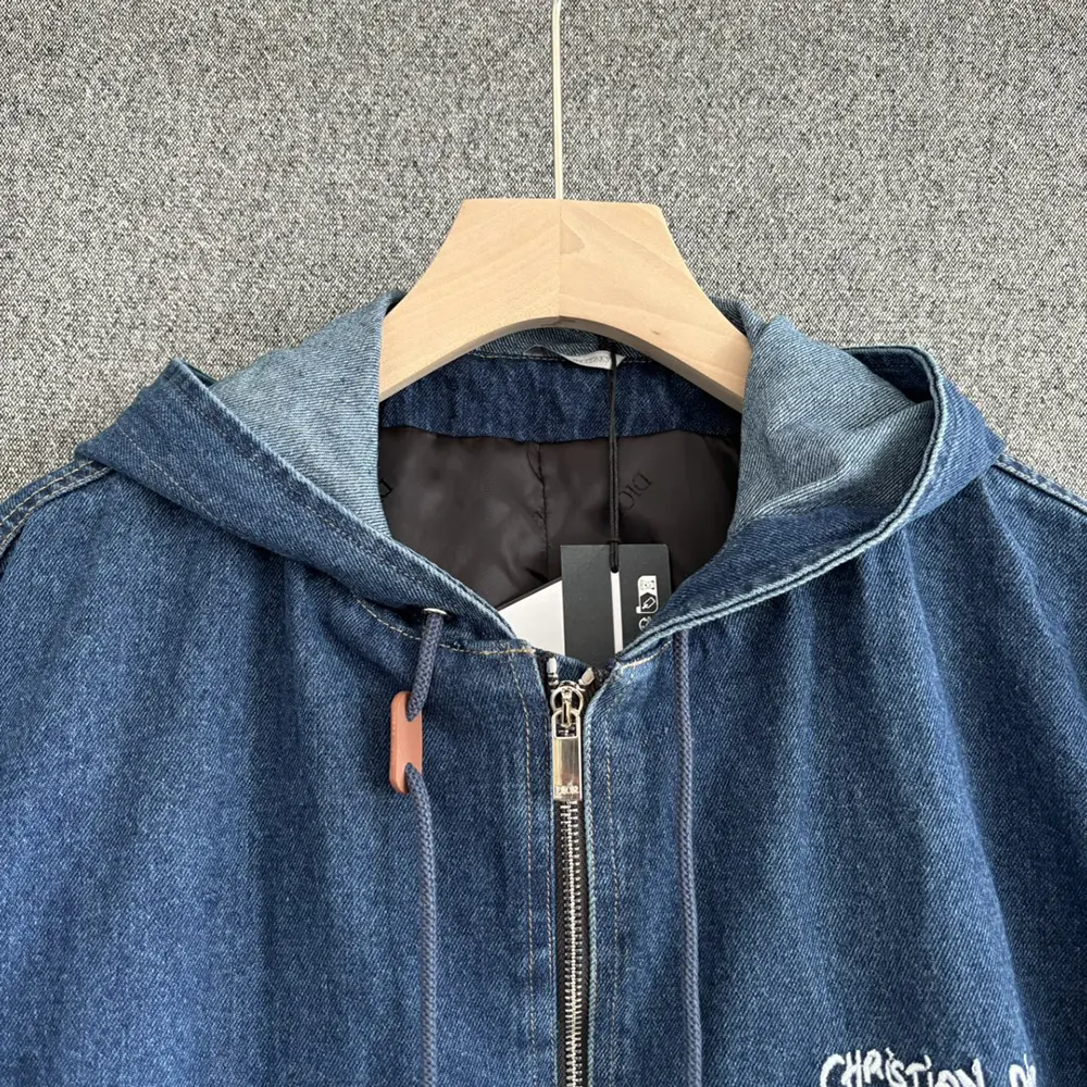 Dior Women Christian Dior Tag Hooded Jacket Blue Cotton Denim