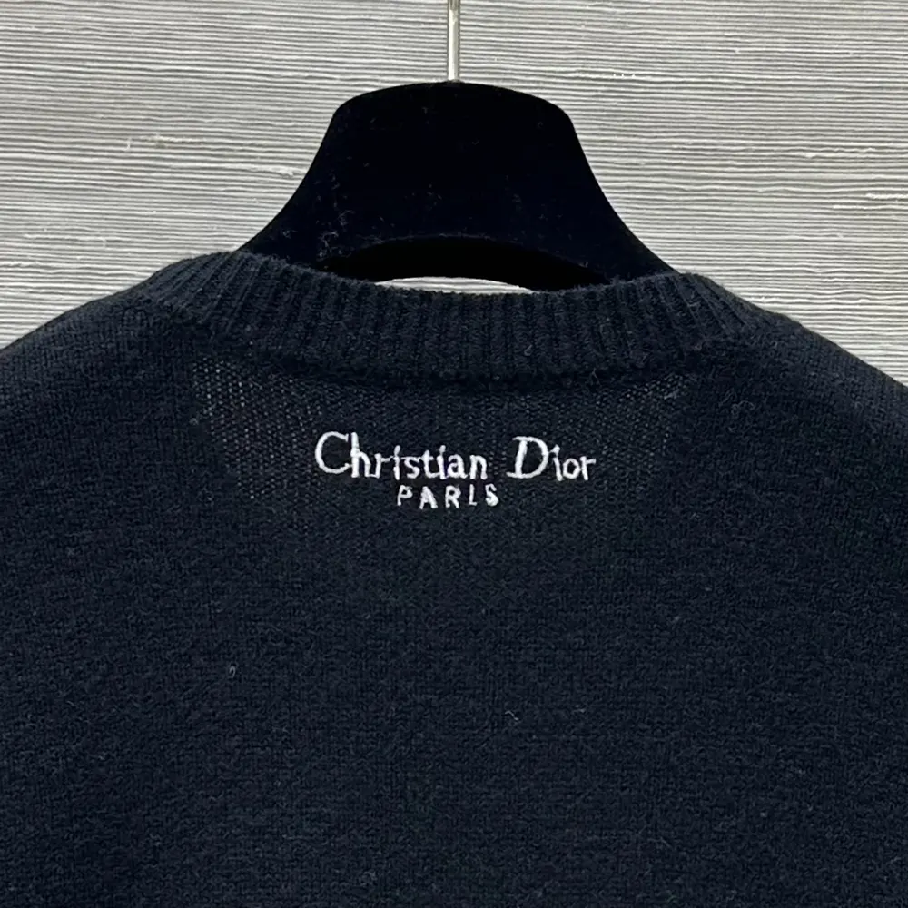 Dior Women Embroidered Sweater Black and White Cashmere and Silk Knit with New York Motif