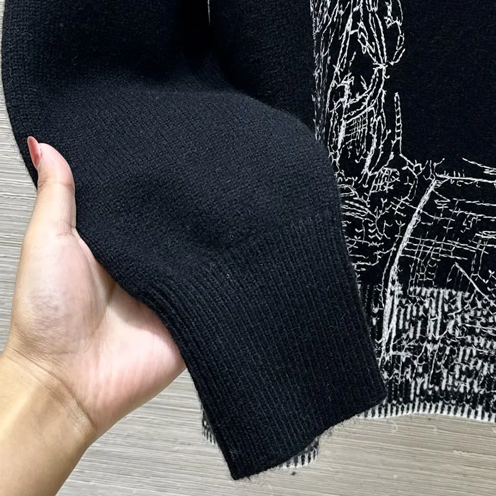Dior Women Embroidered Sweater Black and White Cashmere and Silk Knit with New York Motif