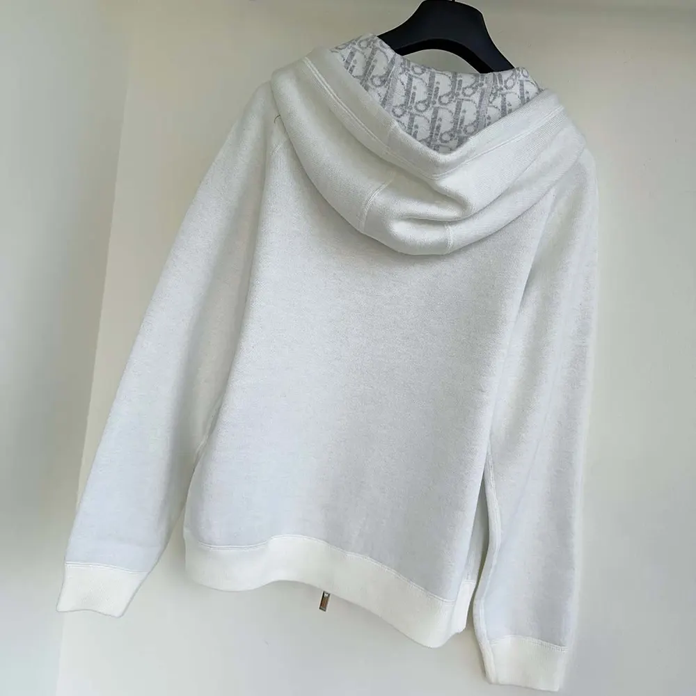 Dior Men Hooded Track Jacket White Cotton Knit and Cashmere