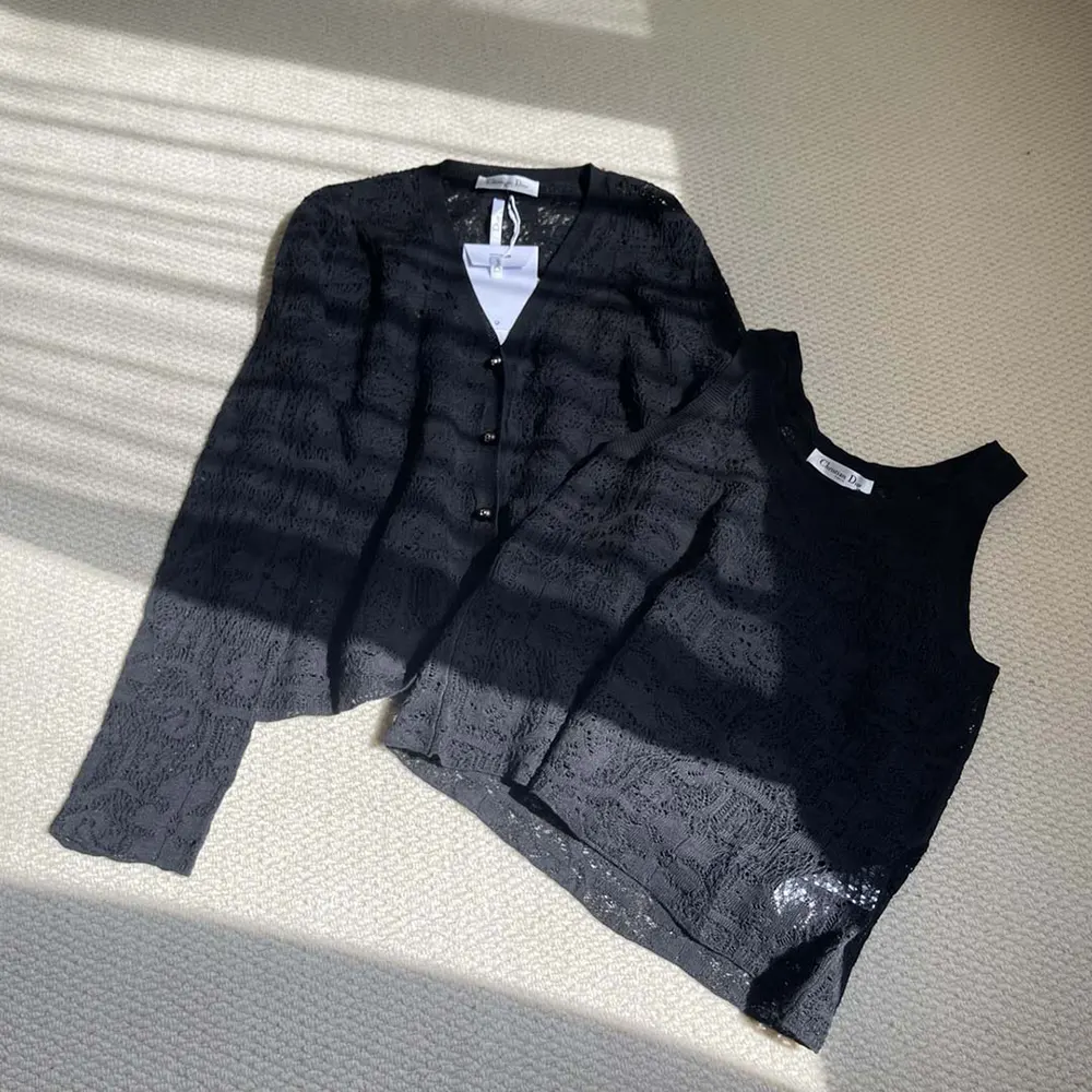 Dior Women Twinset Black Mohair and Wool Blend Lace