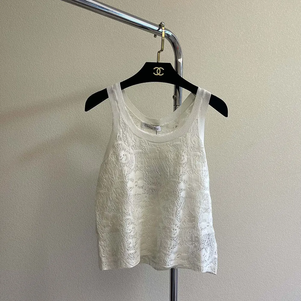 Dior Women Twinset Ecru Mohair and Alpaca Blend Lace