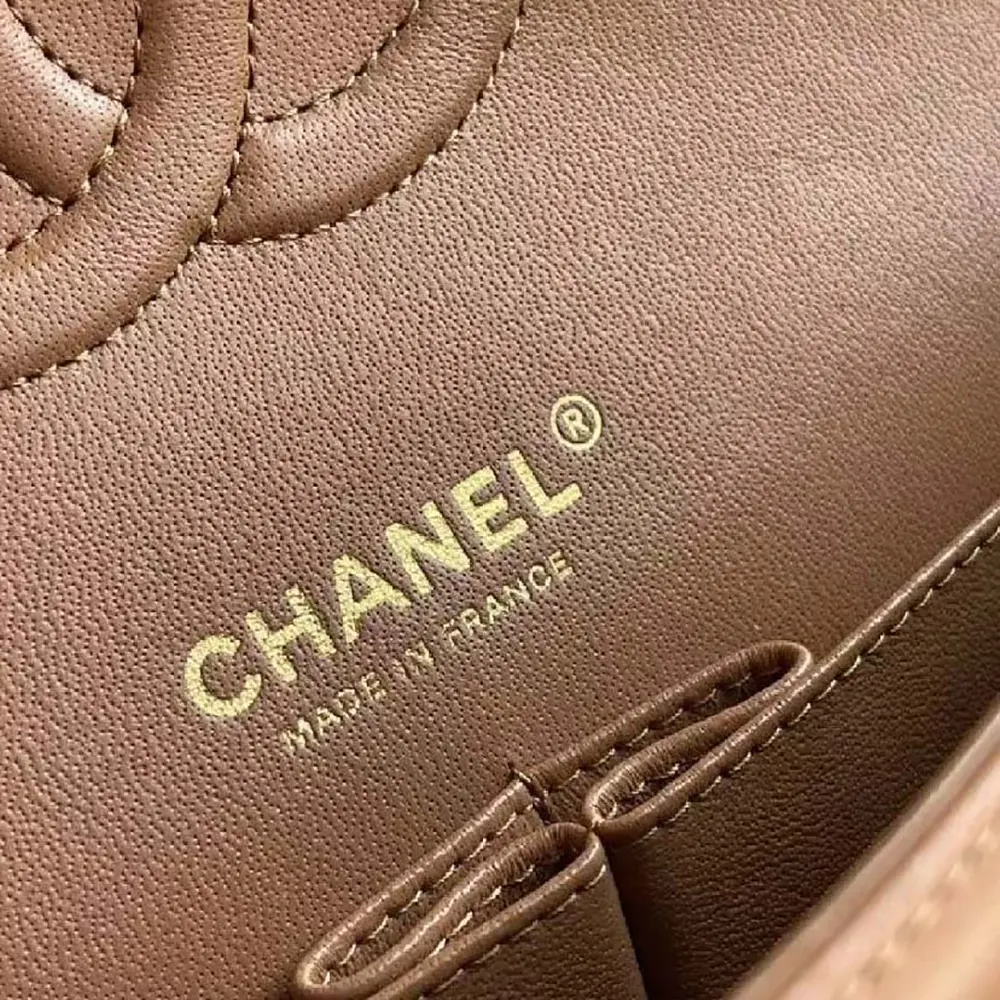 Chanel Women Small Classic Handbag in Lambskin Leather-Brown