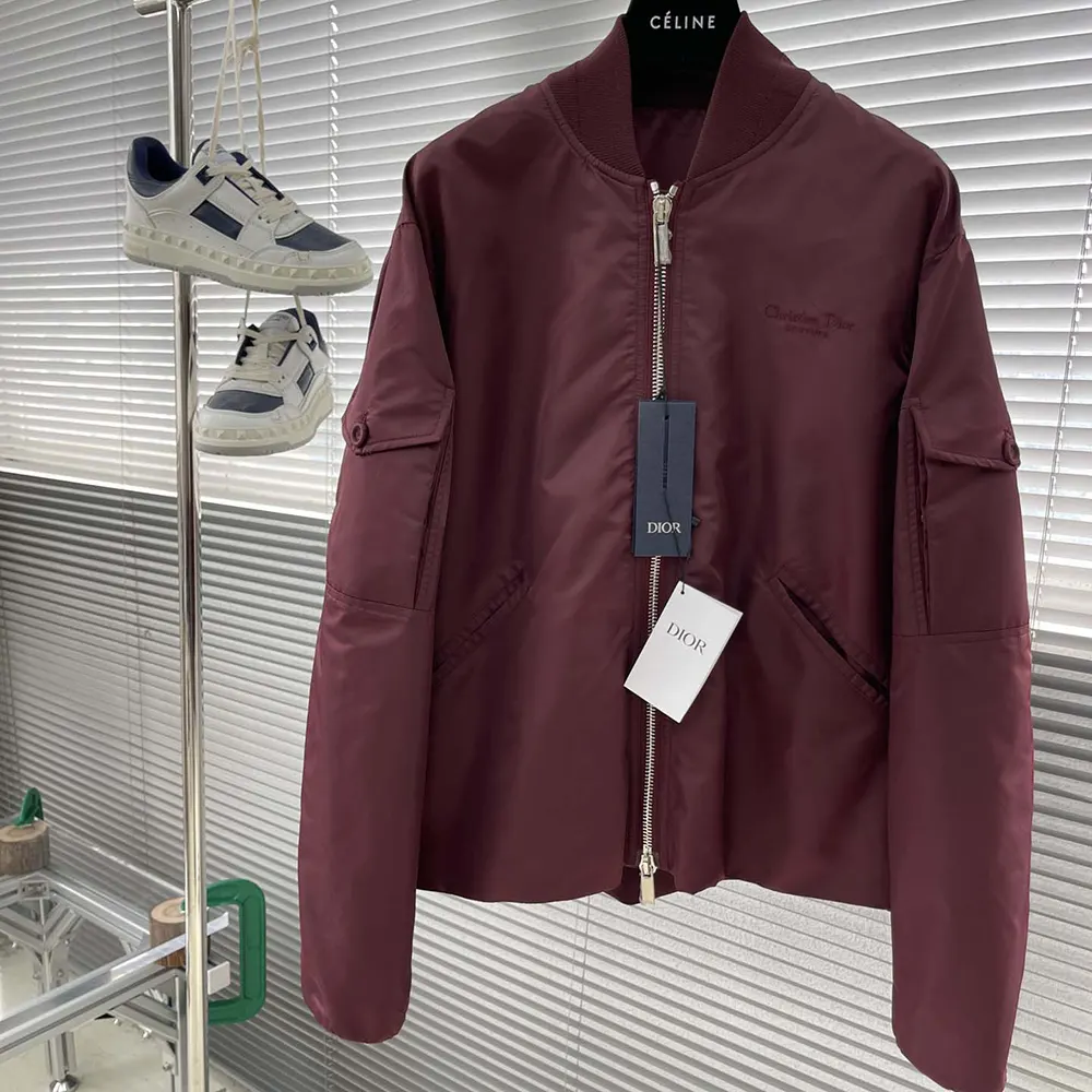 Dior Men Christian Dior Couture Bomber Jacket Burgundy Technical Fabric