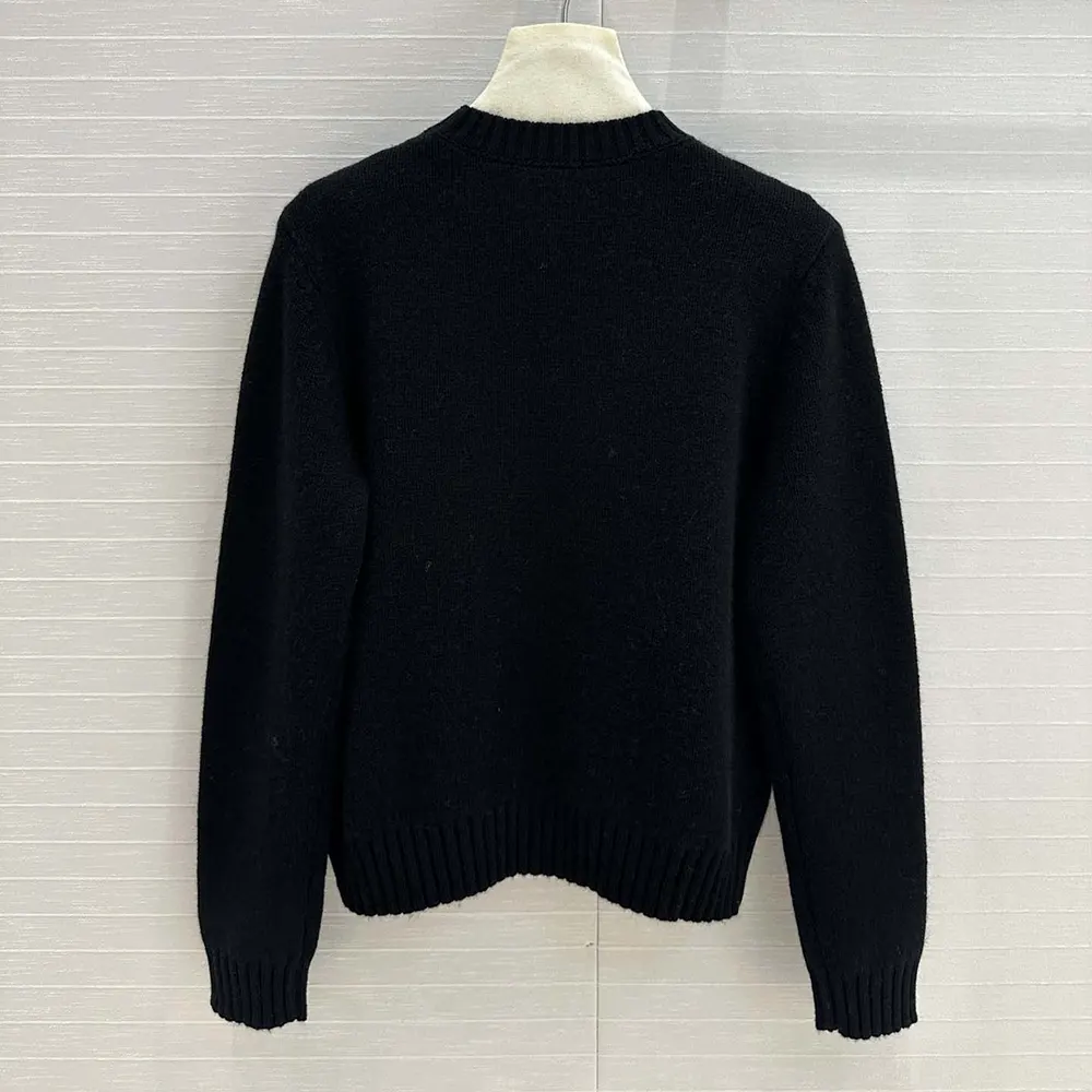 Dior Women Sweater Black Cashmere and Silk Knit with White Miss Dior Graffiti Motif
