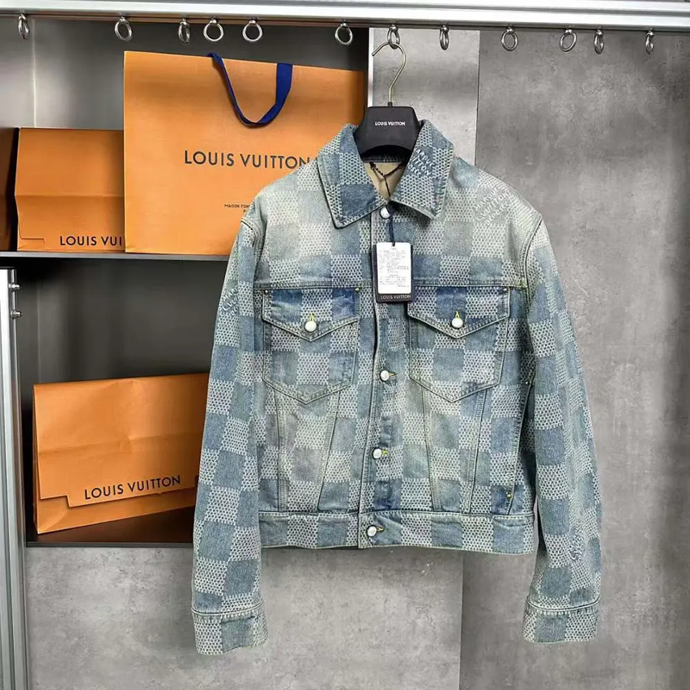 Louis Vuitton Men Damier Washed Denim Jacket-Blue 1AFHUC