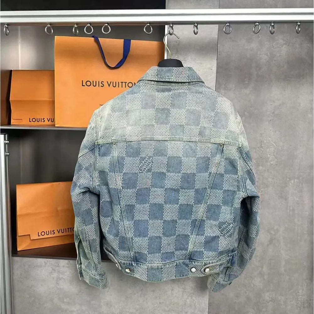 Louis Vuitton Men Damier Washed Denim Jacket-Blue 1AFHUC