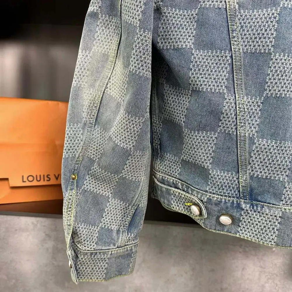 Louis Vuitton Men Damier Washed Denim Jacket-Blue 1AFHUC