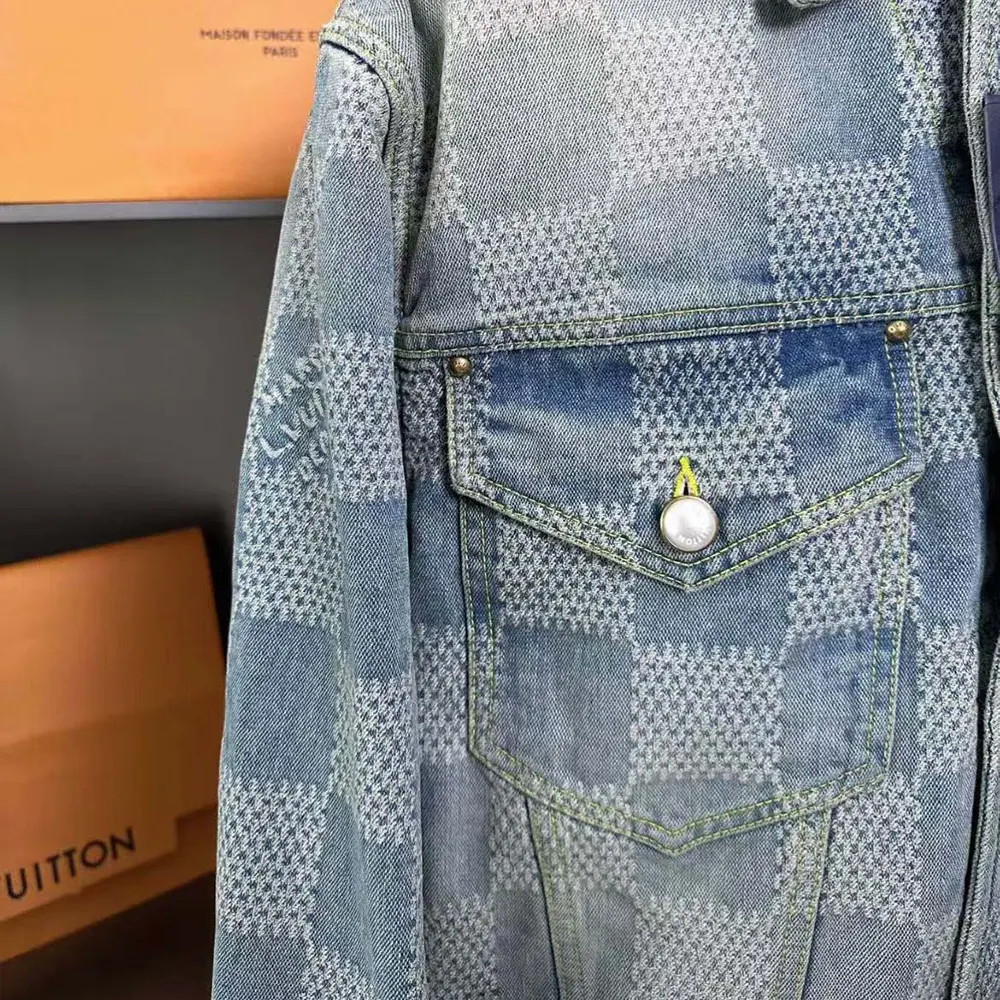 Louis Vuitton Men Damier Washed Denim Jacket-Blue 1AFHUC