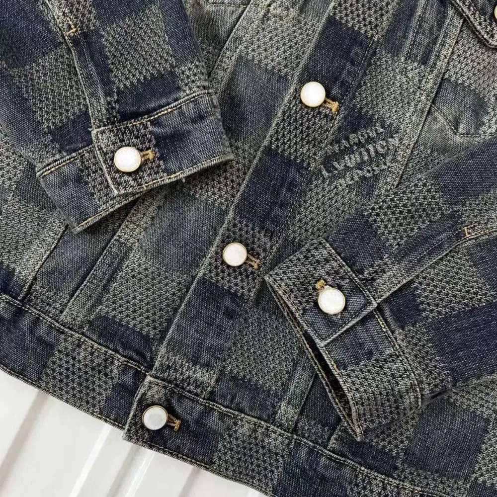 Louis Vuitton Men Damier Washed Denim Jacket-Navy 1AFWW4