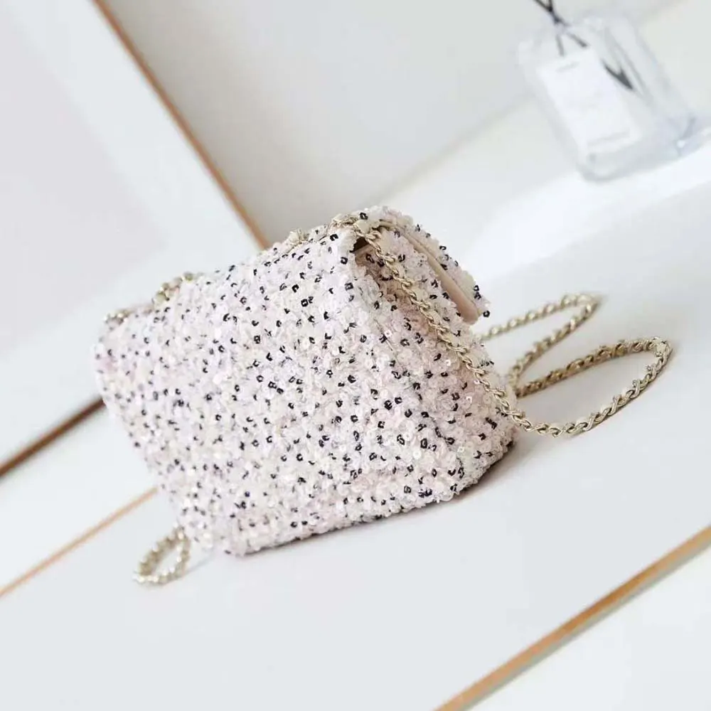 Chanel Women Evening Bag Sequins Gold Tone Metal AS4298