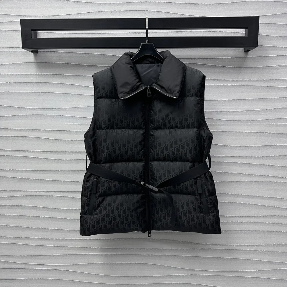 Dior Men DiorAlps Belted Puffer Vest Black Quilted Technical Taffeta Jacquard