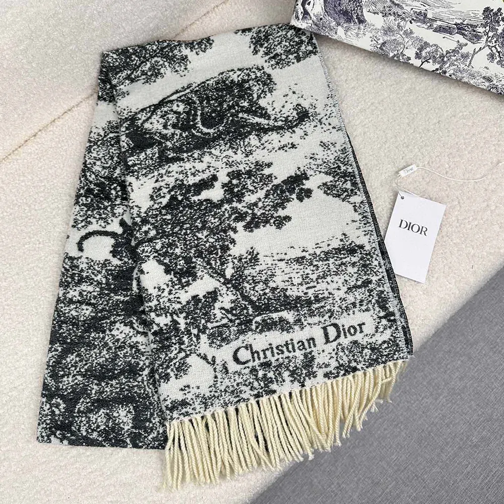 Dior Unisex Toile de Jouy Sauvage Scarf Navy Blue Cashmere and Wool