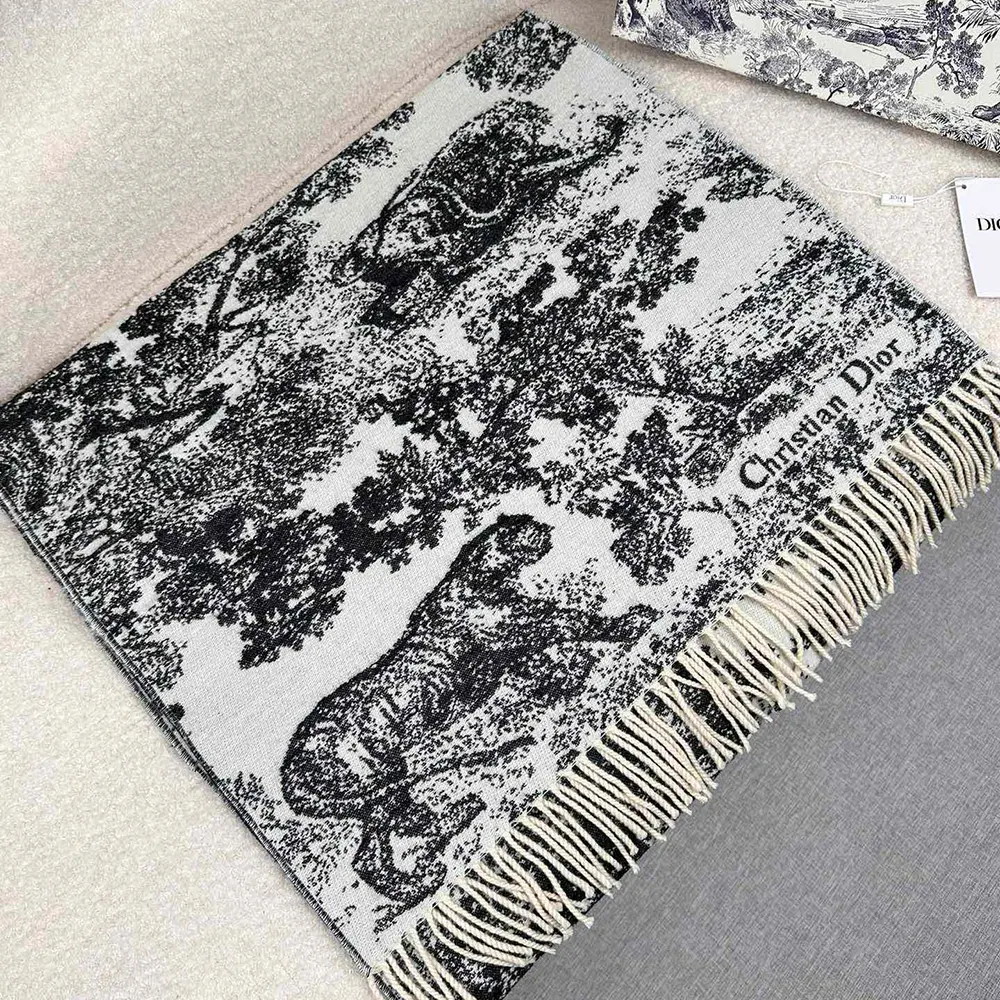 Dior Unisex Toile de Jouy Sauvage Scarf Navy Blue Cashmere and Wool