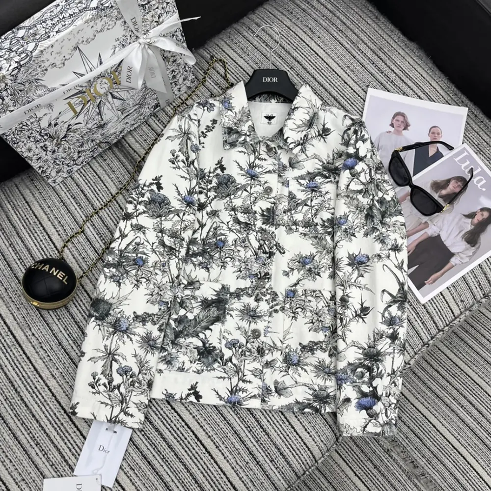 Dior Men Caro Jacket White Cotton Denim with Blue Dior Chardons Motif
