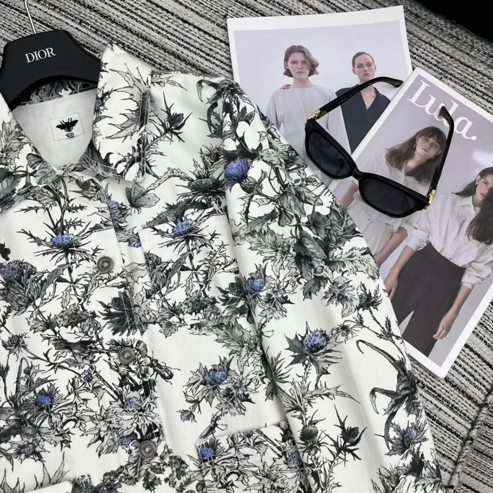Dior Men Caro Jacket White Cotton Denim with Blue Dior Chardons Motif