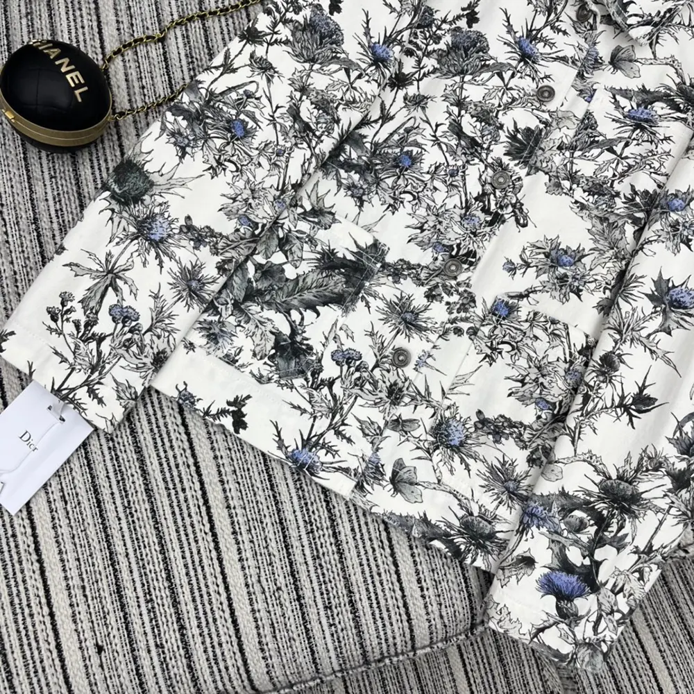 Dior Men Caro Jacket White Cotton Denim with Blue Dior Chardons Motif