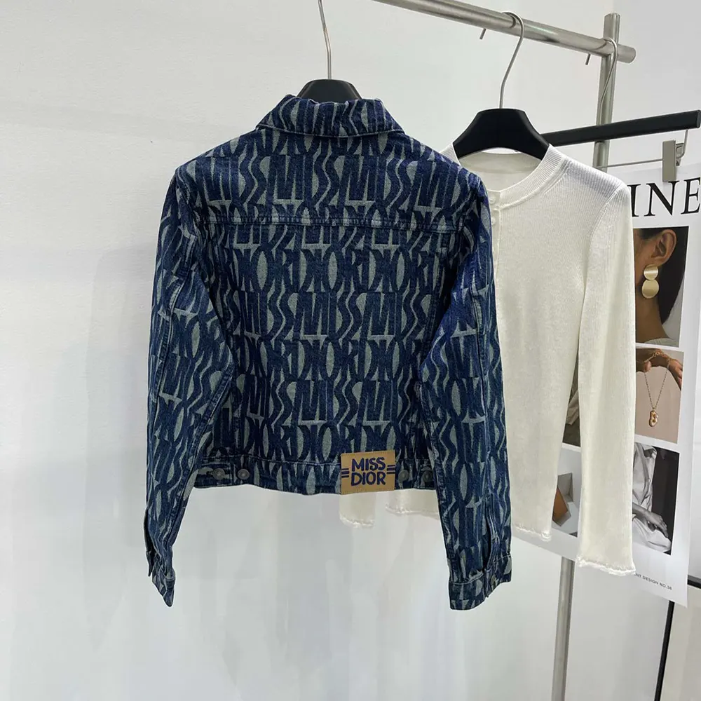Dior Men Jacket Cotton Denim with Blue Miss Dior Allover Motif