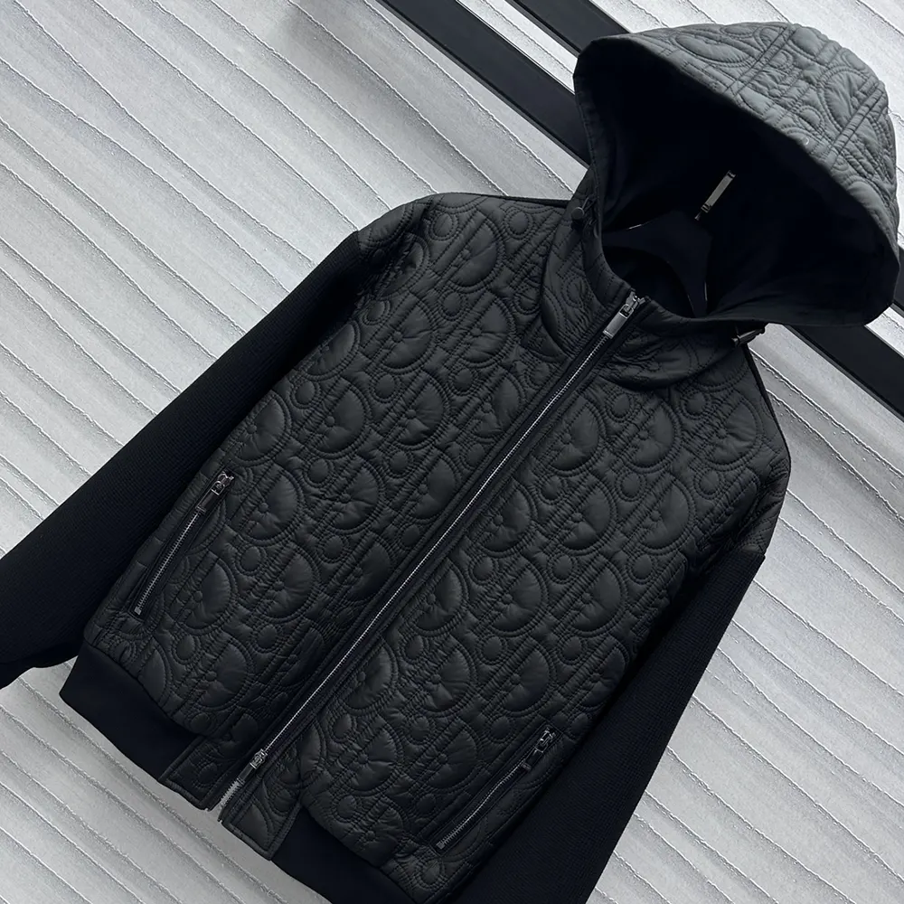 Dior Men Oblique Hooded Blouson Jacket Black Cotton-Blend Knit