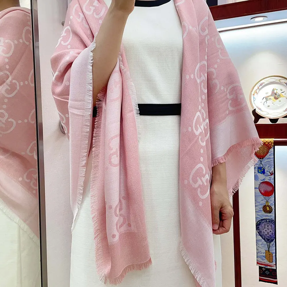G*u*i unisex gg jacquard silk wool shawl-pink 6636713gc435972