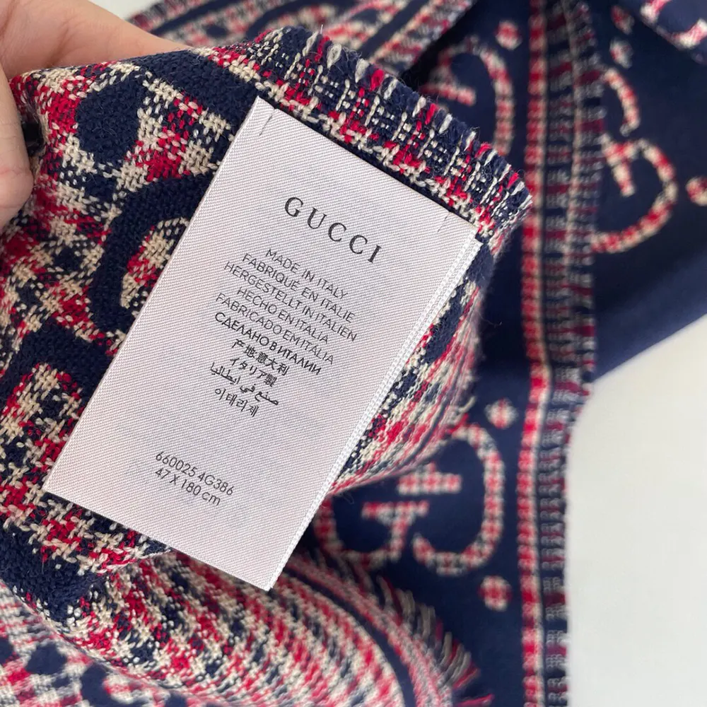 G*u*i unisex check gg wool scarf-navy 6600254g3864174