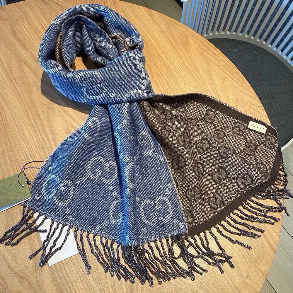 G*u*i unisex gg jacquard knit scarf with tassels-navy 6766103g2004165