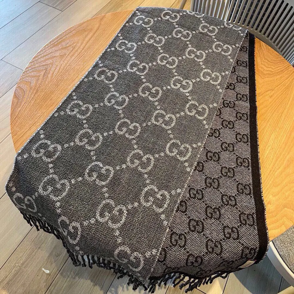 G*u*i unisex gg jacquard pattern knit scarf with tassels-black 6766104g2001061
