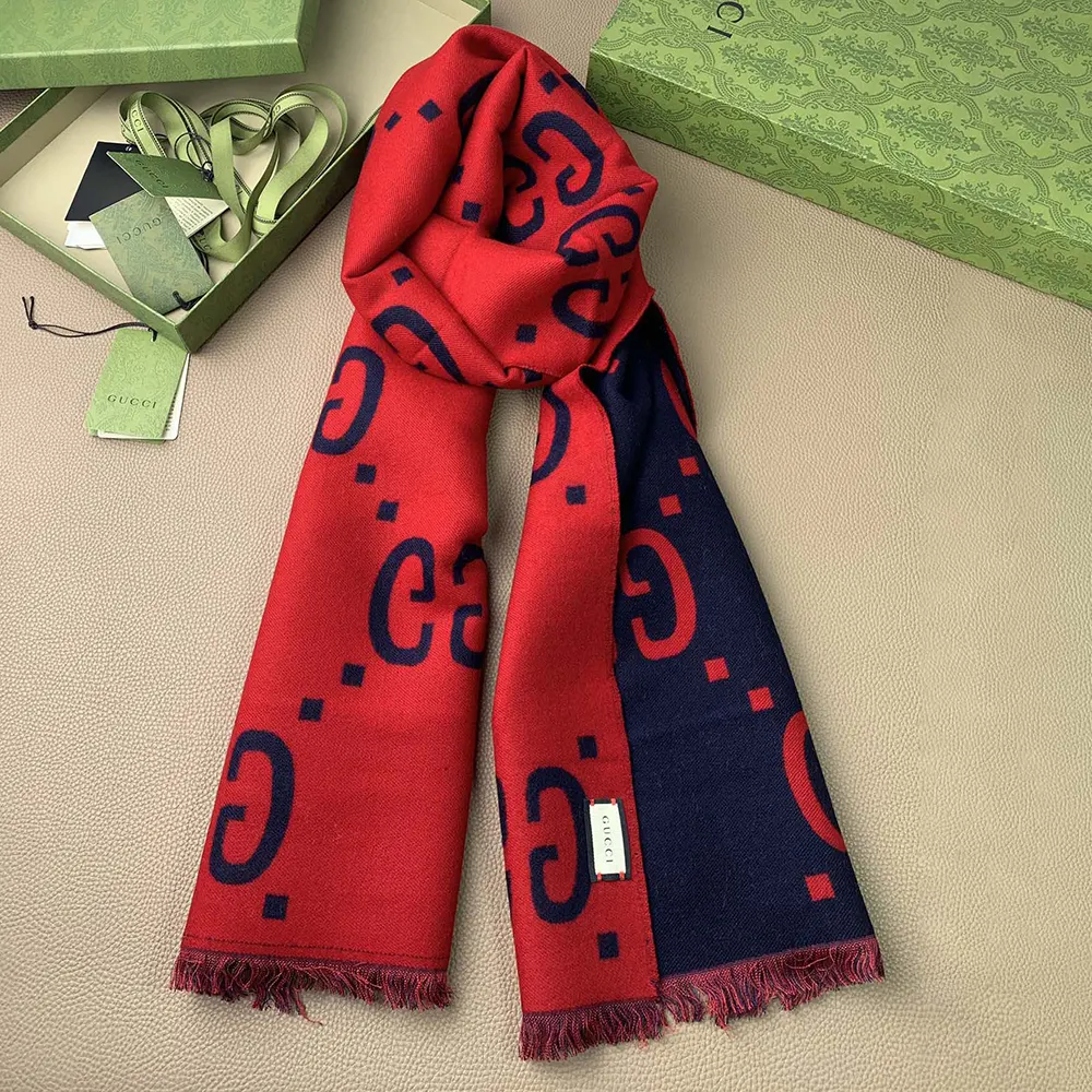 G*u*i unisex gg jacquard wool silk scarf-red 4955924g3502179