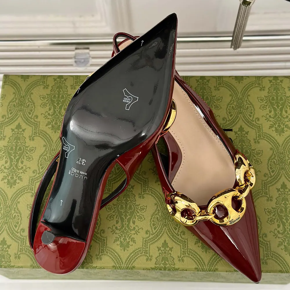 G*u*i women slingback with G*u*i marina chain 794372bnc806207