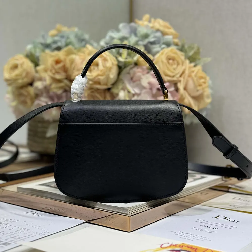 Dior Women Medium 30 Montaigne Avenue Top Handle Bag Black Ribbed Calfskin
