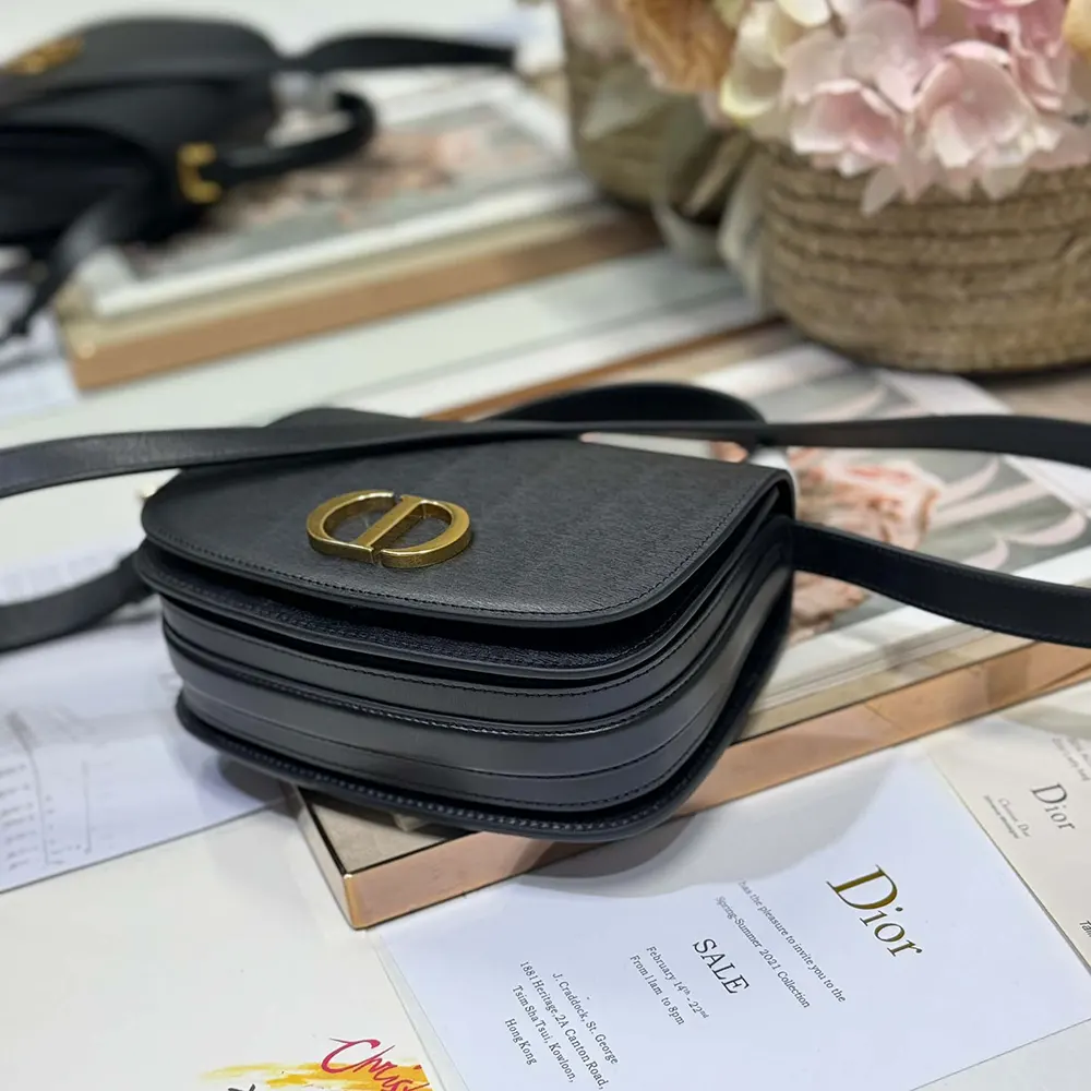 Dior Women Medium 30 Montaigne Avenue Top Handle Bag Black Ribbed Calfskin