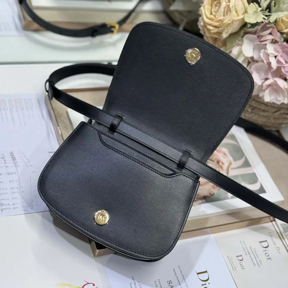 Dior Women Medium 30 Montaigne Avenue Top Handle Bag Black Ribbed Calfskin