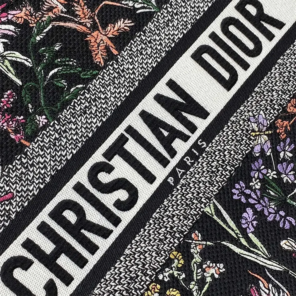 Dior Women Medium Dior Book Tote Black Multicolor Dior Herbarium Embroidery