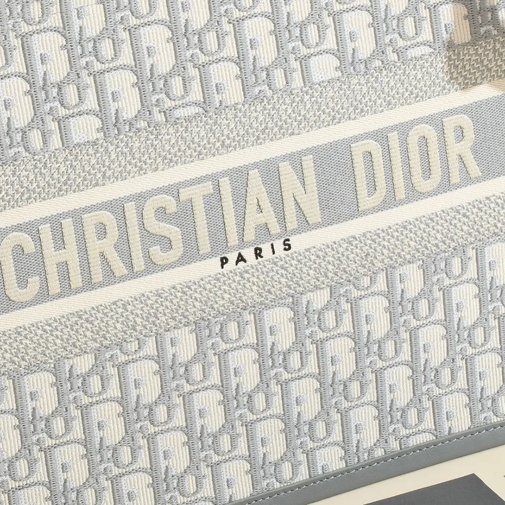 Dior Women Medium Dior Book Tote Gray Dior Oblique Embroidery and Calfskin