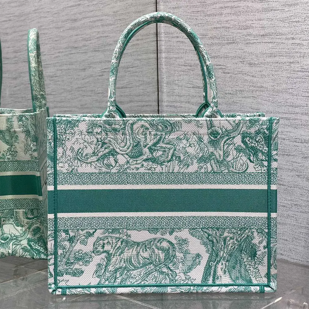 Dior Women Medium Dioriviera Dior Book Tote Aquamarina Toile de Jouy Embroidery